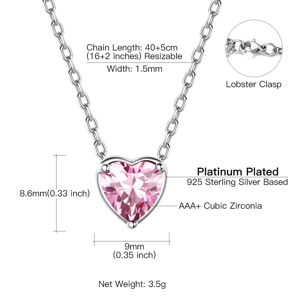 Women 925 Sterling Silver Birthstone Love Heart Necklace, Jewelry Gifts for Women Mom