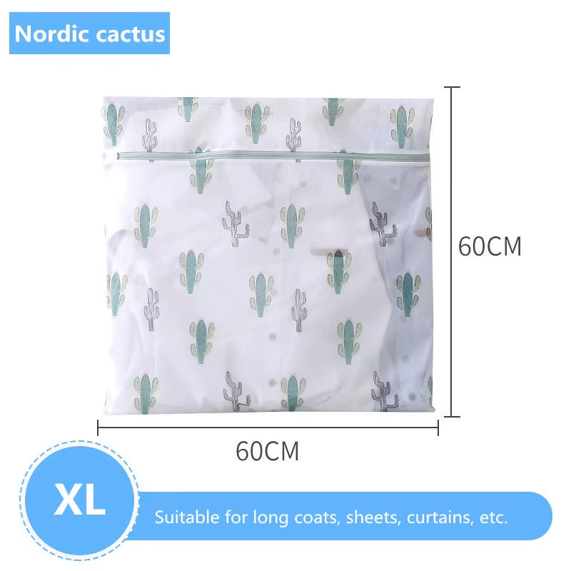 6 Sizes Polyester Mesh Wash Laundry Bag for Clothes Underwear Household Protected Lingerie Bra Washing Bag Cactus Printing Bags