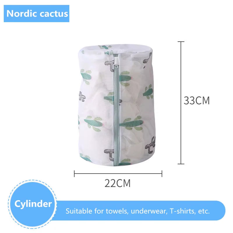 6 Sizes Polyester Mesh Wash Laundry Bag for Clothes Underwear Household Protected Lingerie Bra Washing Bag Cactus Printing Bags