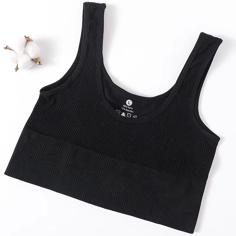 Seamless Bra Ribbed Sports Crop Top Women Bras Top Underwear Sexy Lingerie U Collar Sexy Lingerie Knitted Women'S Intimates