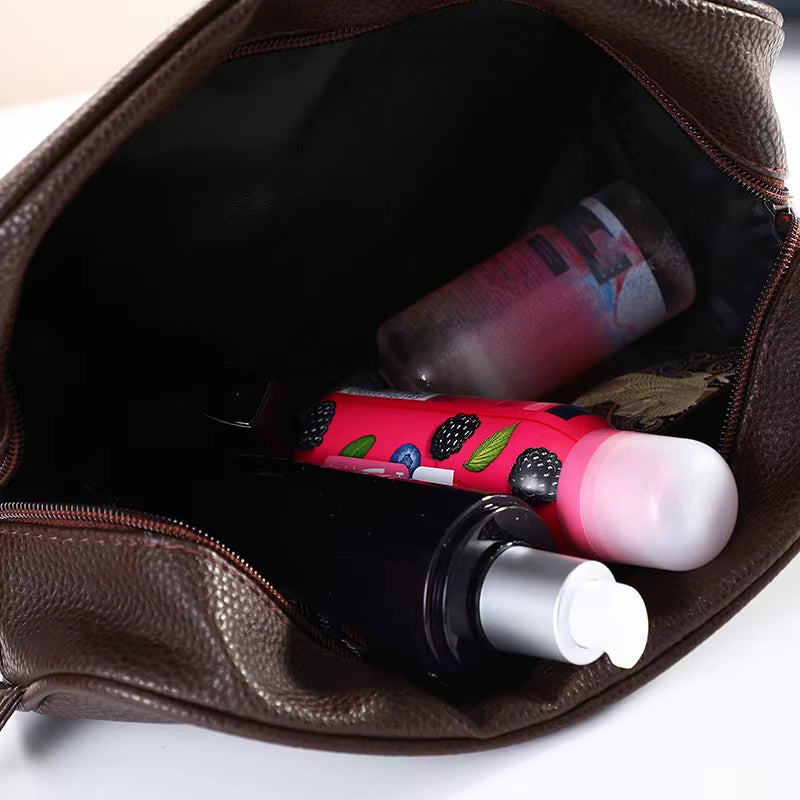 Men Travel Cosmetic Bag Zipper Makeup Bags Women Cosmetics Organizer Storage Pouch Travel PU Leather Toiletry Bag Lipstick Bag