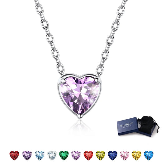 Women 925 Sterling Silver Birthstone Love Heart Necklace, Women Birthday Mother'S Day Gift