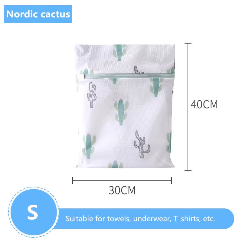 6 Sizes Polyester Mesh Wash Laundry Bag for Clothes Underwear Household Protected Lingerie Bra Washing Bag Cactus Printing Bags