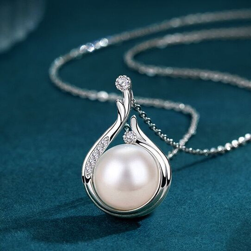 925 Sterling Silver Crystal Pearl Pendant Necklace Women Girls Jewellery Gift UK