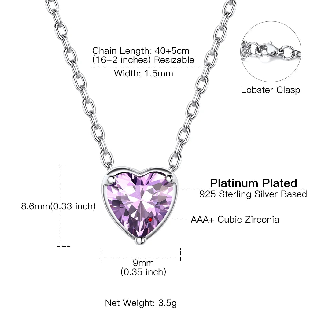 Women 925 Sterling Silver Birthstone Love Heart Necklace, Women Birthday Mother'S Day Gift