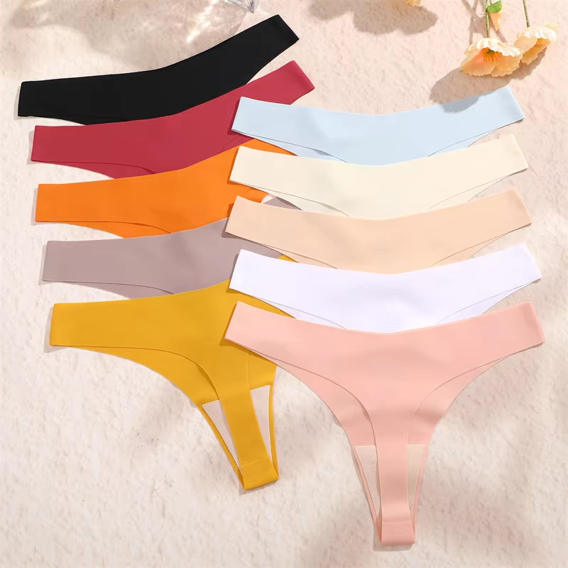 3PCS Women Ice Silk Seamless Underpants Panties Sexy V-Waist Sport Thongs Low Rise 10 Soild Colours Breathable G-String