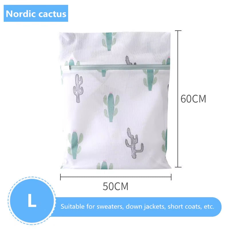 6 Sizes Polyester Mesh Wash Laundry Bag for Clothes Underwear Household Protected Lingerie Bra Washing Bag Cactus Printing Bags