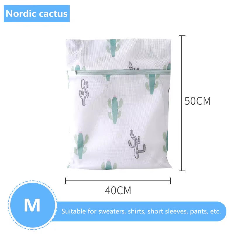 6 Sizes Polyester Mesh Wash Laundry Bag for Clothes Underwear Household Protected Lingerie Bra Washing Bag Cactus Printing Bags