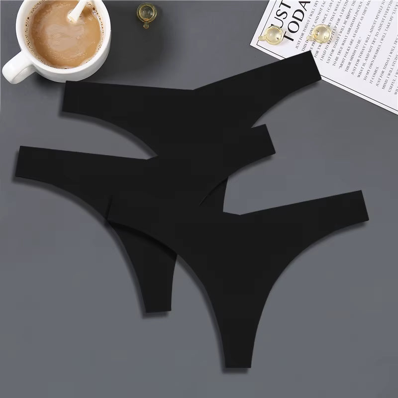 3PCS Women Ice Silk Seamless Underpants Panties Sexy V-Waist Sport Thongs Low Rise 10 Soild Colours Breathable G-String