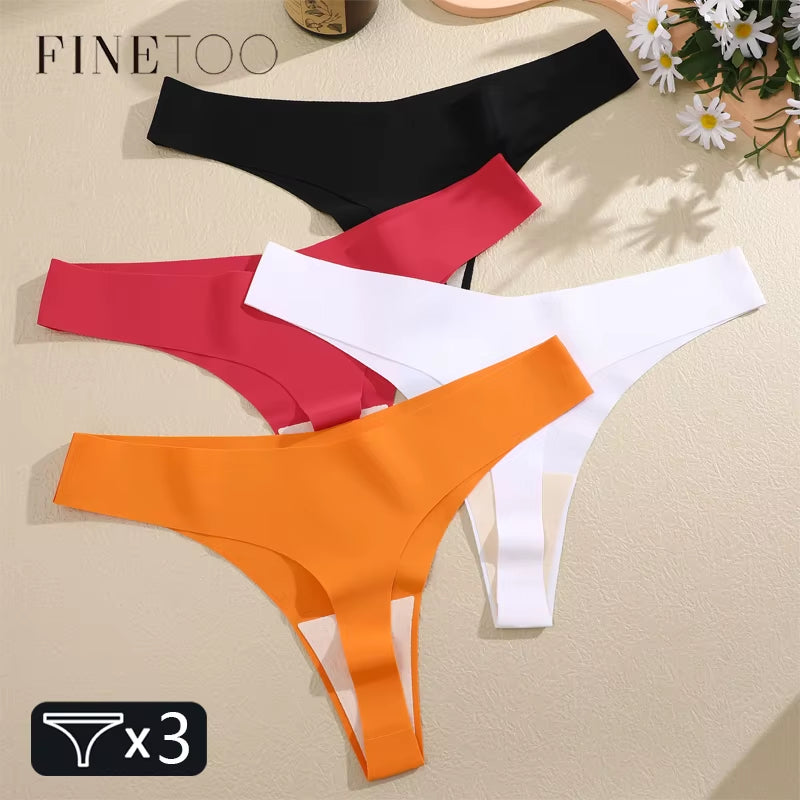 3PCS Women Ice Silk Seamless Underpants Panties Sexy V-Waist Sport Thongs Low Rise 10 Soild Colours Breathable G-String