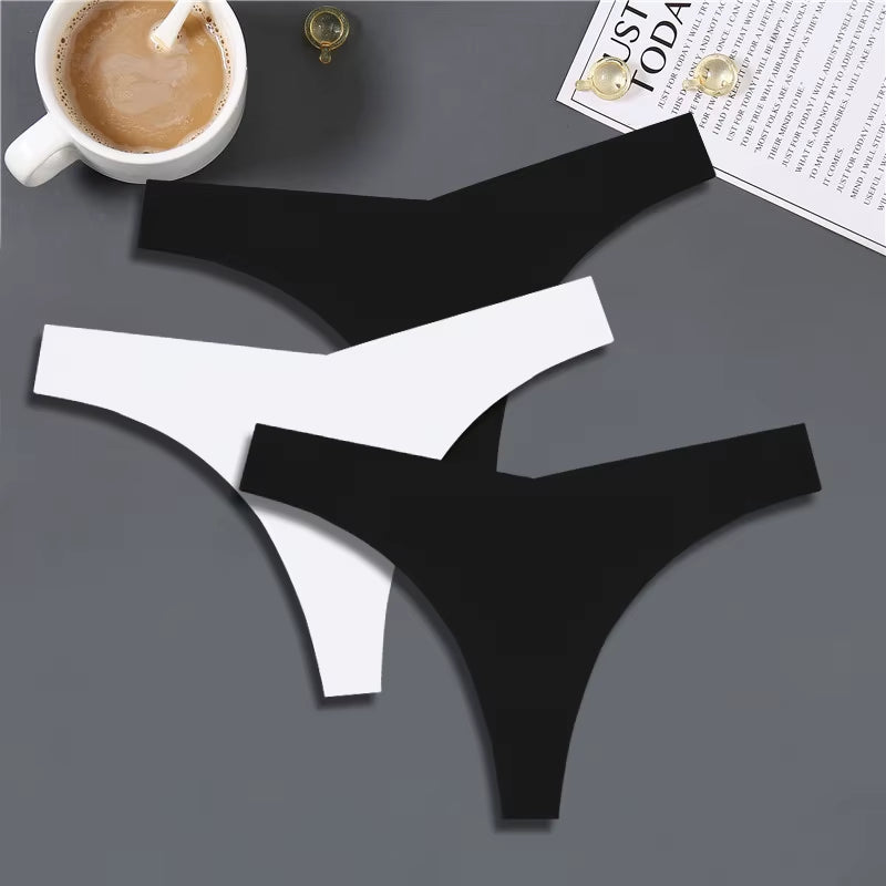 3PCS Women Ice Silk Seamless Underpants Panties Sexy V-Waist Sport Thongs Low Rise 10 Soild Colours Breathable G-String