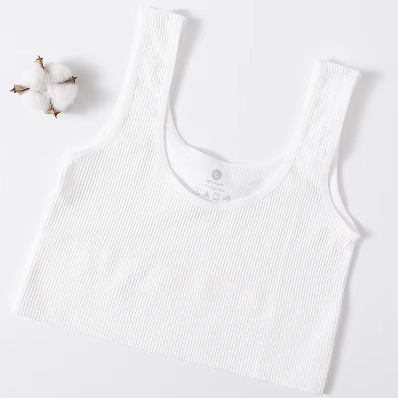 Seamless Bra Ribbed Sports Crop Top Women Bras Top Underwear Sexy Lingerie U Collar Sexy Lingerie Knitted Women'S Intimates