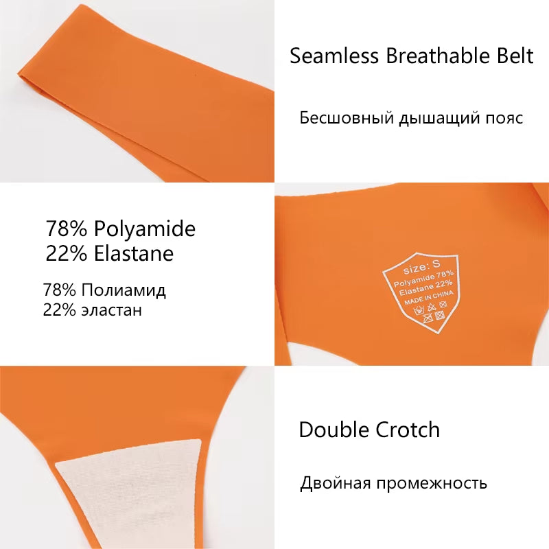 3PCS Women Ice Silk Seamless Underpants Panties Sexy V-Waist Sport Thongs Low Rise 10 Soild Colours Breathable G-String