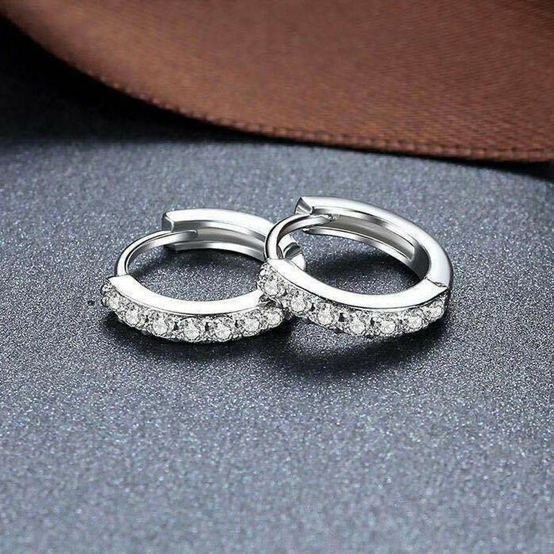 925 Sterling Silver Plated Crystal Huggie Hoop Earrings Women Jewellery Gift