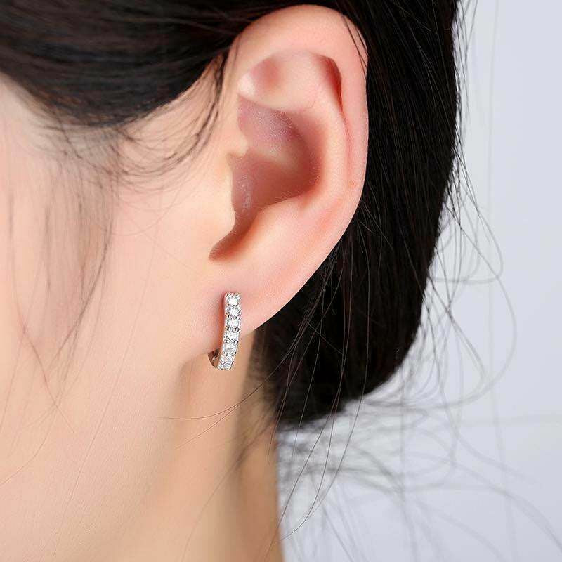 925 Sterling Silver Plated Crystal Huggie Hoop Earrings Women Jewellery Gift