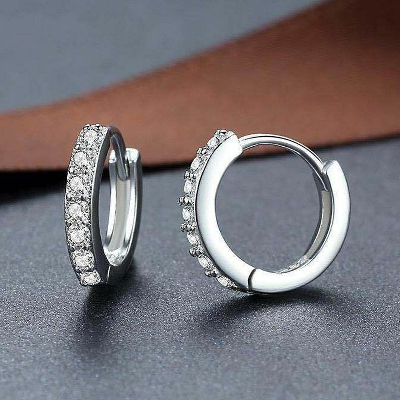 925 Sterling Silver Plated Crystal Huggie Hoop Earrings Women Jewellery Gift