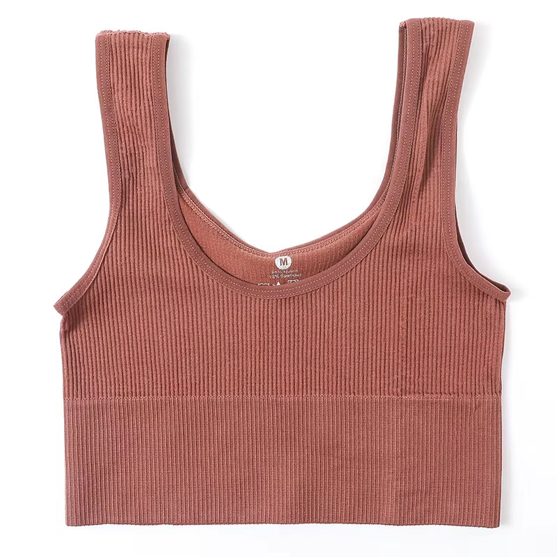 Seamless Bra Ribbed Sports Crop Top Women Bras Top Underwear Sexy Lingerie U Collar Sexy Lingerie Knitted Women'S Intimates