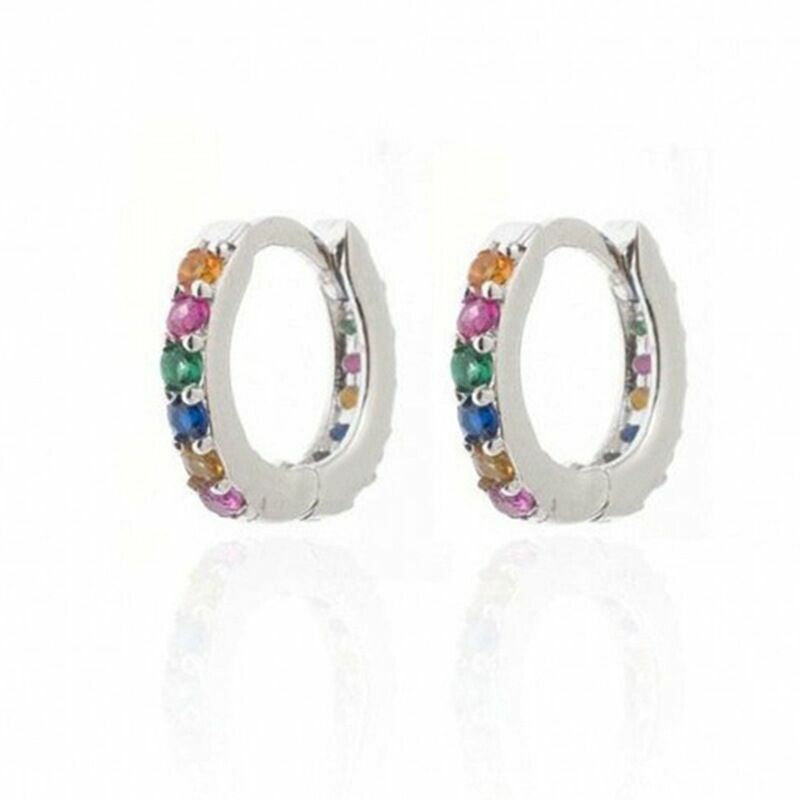 925 Sterling Silver Plated Crystal Huggie Hoop Earrings Women Jewellery Gift