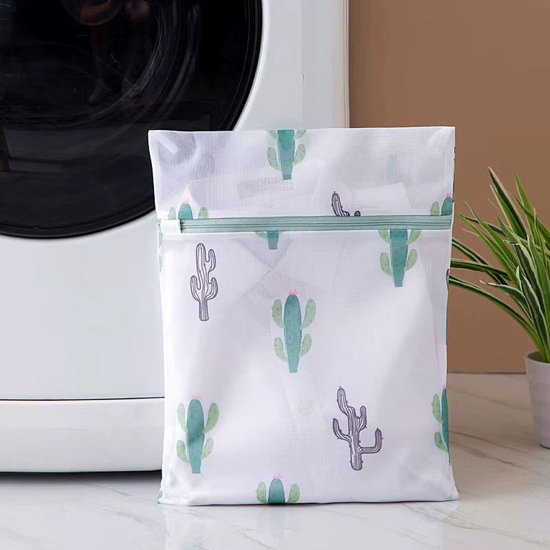 6 Sizes Polyester Mesh Wash Laundry Bag for Clothes Underwear Household Protected Lingerie Bra Washing Bag Cactus Printing Bags