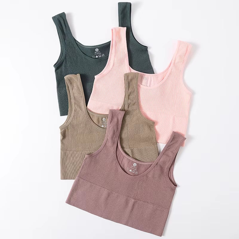 Seamless Bra Ribbed Sports Crop Top Women Bras Top Underwear Sexy Lingerie U Collar Sexy Lingerie Knitted Women'S Intimates